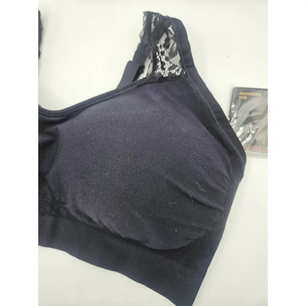 Underoutfit Adjustable Comfort Bra‎ Lace Straps #445 3XL Black NWT + Extender